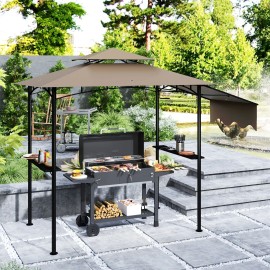 8FT X 5FT Brown Outdoor Barbecue Grill Gazebo with Side Awning 2 Side Shelves and 6 Hooks Pergola Canopy Sheltercolor: Brown Color