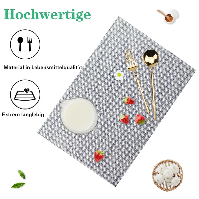 Blibalaskr Washable Place Mats, Set of 8, Non-Slip, Heat Resistant,