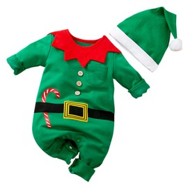 maxToonrain My First Christmas Outfit for Baby Long Sleeve Elf Costume Boys and Girls Sleepwear Toddlers One-Pieces Rompers (Green,9-12 months)