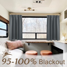 Pinch Pleated Small Blackout Cafe Curtains for RV Camper Windows,24 Inch Length Pleat Half Curtains for Kitchen Under Sink Cabinet