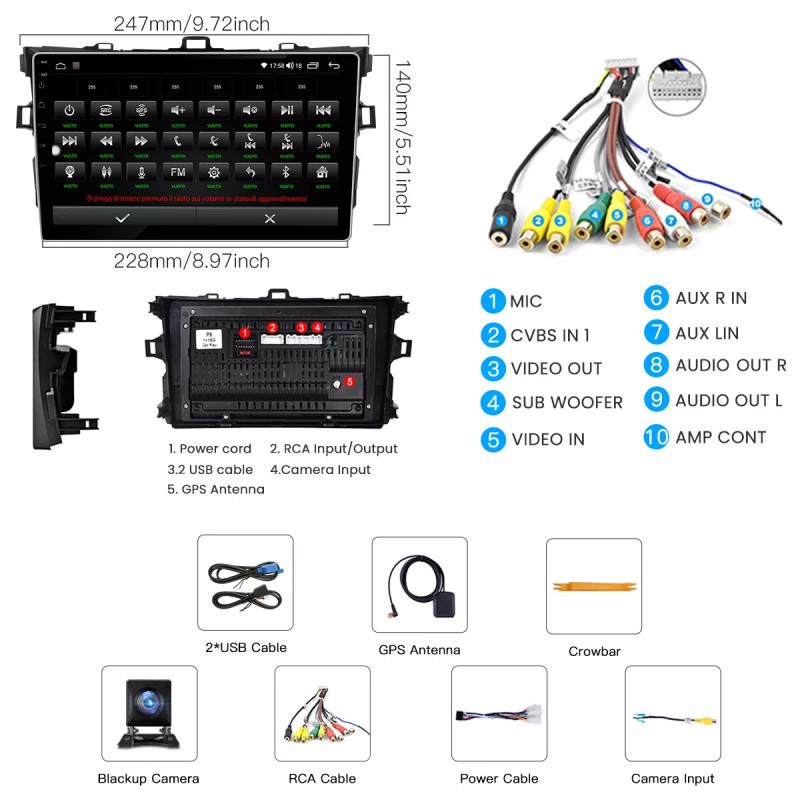 A-Carplay Car Radio GPS Carplay With Backup Camera For Toyota