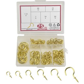 WMYCONGCONG 75pcs Screw Hooks Copper Plated Screw Hooks Wall Hanging Ceiling Hanging Hardware 6 Size Gold