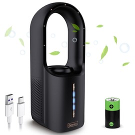 CONBOLA Fan for Bedroom Office Fan, 11.8 Inch Tower Fan with 3speeds, Quiet Cooling Rechargeable Portable Fan Lasting 17 Hours, Small Standing Floor Fans, House Desk Bladeless Fan, Black