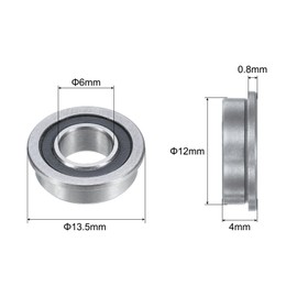 uxcell MF126-2RS Flanged Ball Bearing 6x12x4mm Double Sealed Chrome Steel Flange Bearings, 5pcs