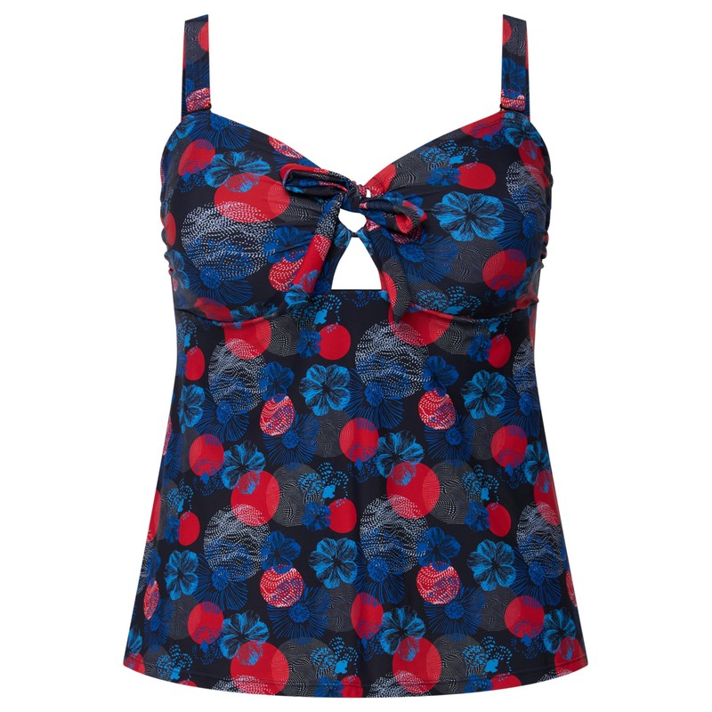 Ulla Popken Women's Halterneck Flowerpoints Recycled Tankini Set, navy