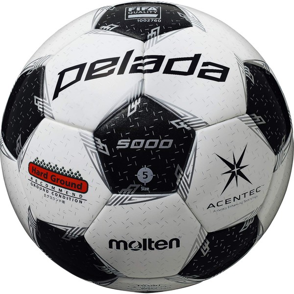 Molten F5L5001 Soccer Ball, No. 5 Ball, Junior High School Students and Up, International Certified Ball, Certified Ball, for Perada 5000 Soil, White x Metallic Black, 2020 Model