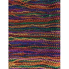Mardi Gras Beads 33 inch 7mm, 12 Dozen, 144 Pieces, Rainbow Assorted Color Necklaces with Doubloon