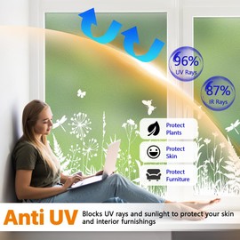 Niviy Frosted Glass Window Film Decorative with Installation Tools, Window Cover Non-Adhesive Window Stickers Reusable Decorative for Room (Flower, 17.5 x 78.7 in)