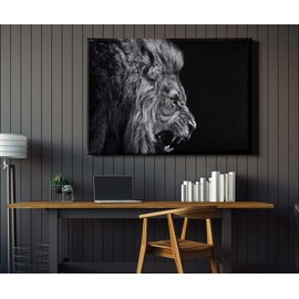 Lion Roar - Black and White - Canvas Wall Art Framed Print - Various Sizes (24in x 36in Gallery Wrapped)