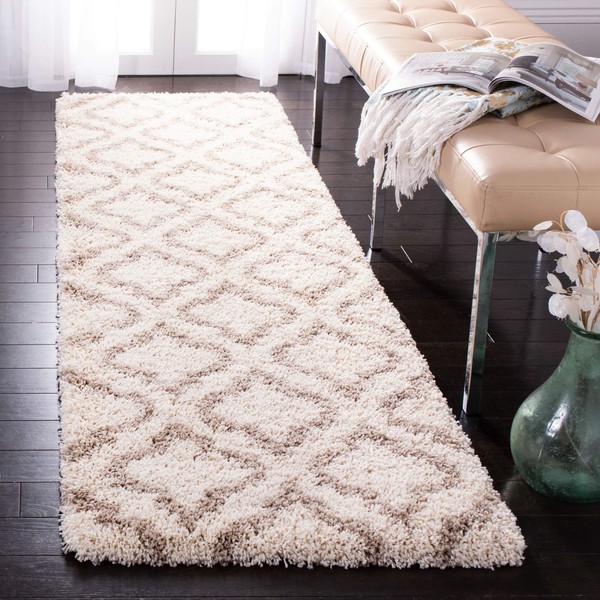 SAFAVIEH Hudson Shag Collection SGH284D Moroccan Non-Shedding Living Room Bedroom Dining Room Entryway Plush 2-inch Thick Runner, 2'3" x 8' , Ivory / Beige