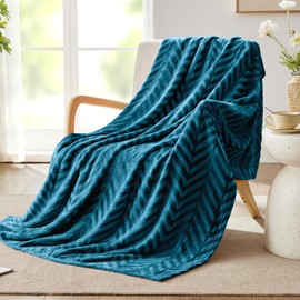 Whale Flotilla Flannel Fleece Throw Blanket for Couch, 130x150 CM, Soft Fluffy Velvet Sofa Blanket with Decorative Chevron Pattern for All Season, Warm and Lightweight, Teal
