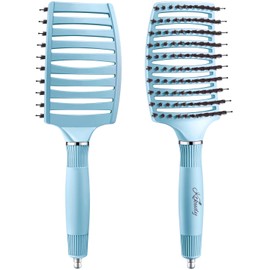 KTKUDY Wet or Dry Hair Detangling Brush - Glides Through Tangles Detangler Brush with Boar Bristles For Women Men & Kids - Faster Blow Drying - Curved HairBrush