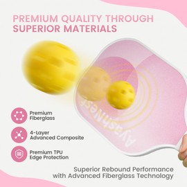 Pickleball Paddles Set of 2, Lightweight Fiberglass, Durable Pickleball Rackets with 4 Pickleball Balls, Portable Bag, Non-Slip Grip, Cute Pickleball Paddles for All Skill Levels, Men and Women