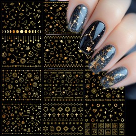 IDDFEVE 12 Zodiac Signs Nail Art Stickers - Gold Galaxy Line, Universe Self-Adhesive 3D Nail Decals for DIY Golden Manicure (12 Sheets)