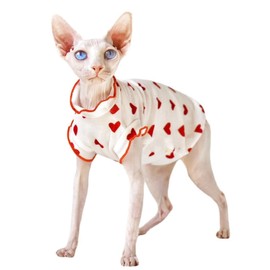 UOSIA Sphynx Cat Clothes Thin Hairless Cat Pajamas Cotton Cat Coat Vest Soft Breathable Puff Sleeves Kitten T-Shirts Cute Heart Pattern Cat Outfits for Devon Rex, Peterbald, Cornish