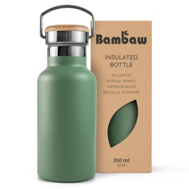 Bambaw Insulated Water Bottle 350ml, Green Water Bottle, Stainless Steel Water Bottle, Leakproof Water Bottle, Small Metal Water Bottle, Camping Water Bottle, Metal Flask – Sage Green