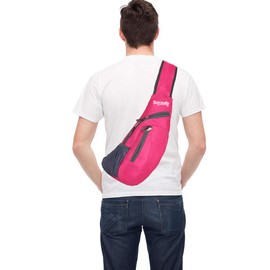 Suyzufly Men Women Foldable Sling Bags Shoulder Chest Backpack Crossbody Daypack for Cycling Walking Hiking Rose Red