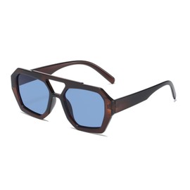 LJCZKA Retro Sunglasses Aviator Glasses Women Men Square Double Bridge Classic 70s Flat Sunglasses with UV400 Protection, Brown blue
