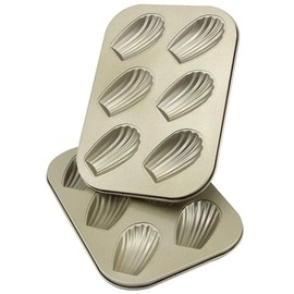 AOGVNA 6-Cup Nonstick Madeleine Pan 2 Pack Heavy Tinned Steel Madeleine shell pan(Golden)