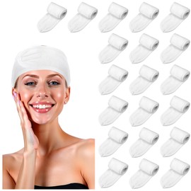 HJZHII 30 Pcs Spa Headband, Facial Head Wrap for Women Adjustable Makeup Stretch Towel with Tape Fit Face Washing Shower Facial Mask Yoga(White)