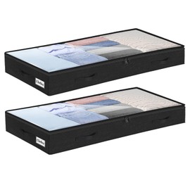 4 Inch Low Profile Under Bed Storage Drawer 2 Pack, Lightweight Underbed Clothes Storage Container Bins with NO STURCTURE, Shallow Storage Bag for Dorm & Home, With Clear Lids and Waterproof Fabric