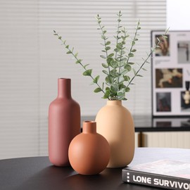 Ceramic Modern Vase for Home Decor Farmhouse Vases Set of 3 Terracotta Decorative Pottery Boho Vases for Pampas Grass Living Room Kitchen Bedroom Entryway Mantel Decor