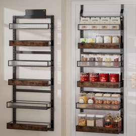 Clothink Over the Door Pantry Organizer,6 Tier Wall Mounted Hanging Spice Rack with Adjustable Basket,Heavy Duty Metal Back of Door Storage Shelf for Kitchen Pantry and Bathroom