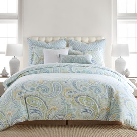 Levtex Home - Cortona Paisley Duvet Cover Set - King Duvet Cover (106 x 94in.) + Two King Pillow Cases (36 x 20in.) - Paisley - Green, Yellow, Blue, and White - Cotton