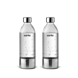 Aarke Carbonator, Plastic Bottle, Set of 2, Clear / Steel Silver, Maximum Capacity 28.7 fl oz (800 ml), BPA Free PET Bottle, Stainless Steel