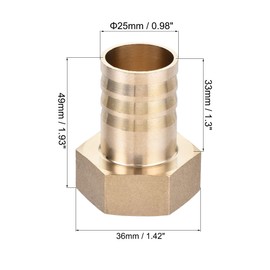 sourcing map Brass Barb Hose Fitting Connector Adapter 25mm Barbed x G1 Female Pipe with Stainless Steel Hose Clamp