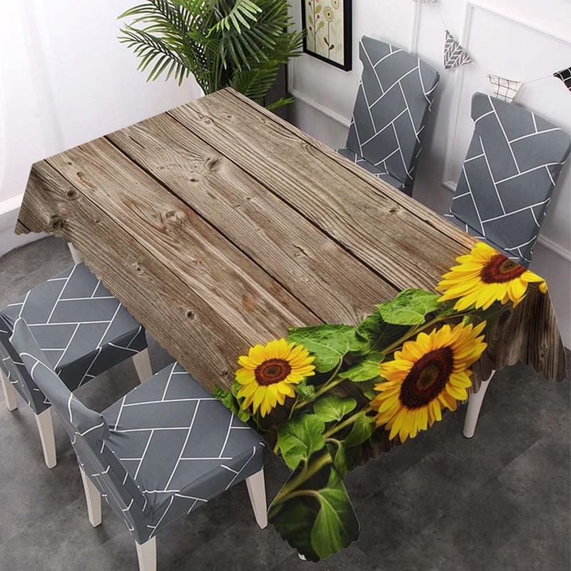 Walmsco Tablecloth Brown Wooden Board Sunflowers Decor For Dining Room