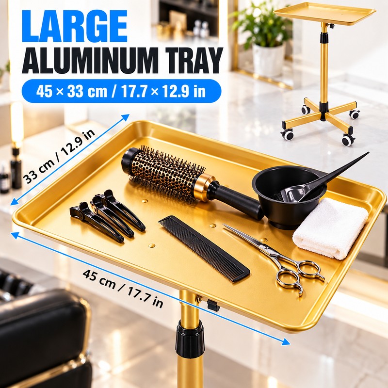 Adjustable Height Salon Trolley for Mobile Work – Large Aluminum