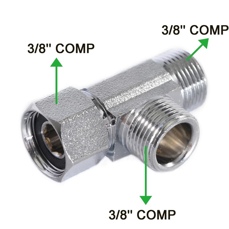 Breezliy Brass Angle Stop Add-A-Tee Valve,3/8-Inch Compression Inlet X 3/8-Inch