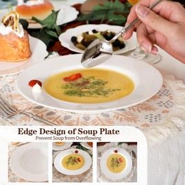 BABALIU 8.5 Inch Ceramic Soup Plate Set of 6, 8 Ounces Wide Rimmed Porcelain Soup Bowl, White Pasta Plates for Salad, Appetizer, Snack, Pizza, Microwave and Dishwasher Safe