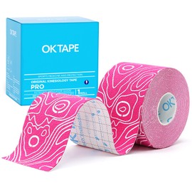 OK TAPE OK TAPE PRO Kinesiology Tape, 2inch x Long Roll 16ft Free Cut Tape, Elastic Athletic Tape Therapeutic Latex Free, Pink+White