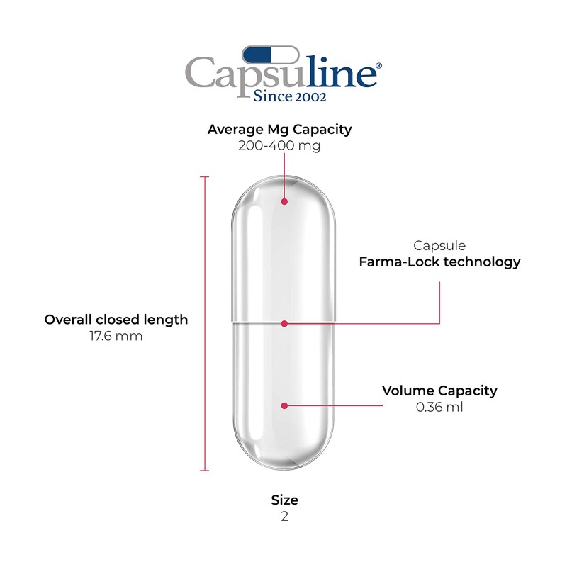 Capsuline Size 2 Empty Vegan Capsules, Clear - 1000 Count|