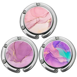 Foldable Purse Hook Womens Bag Table Hanger Collection Desk Hooks for Purse (3pack Modern Marble Hook)