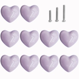 Perphin Ceramic Drawer Knobs Heart Shape Cabinet Dresser Pulls Handles with 3 Sized Screws, Kitchen Furniture Knobs for Closet Cupboard Wardrobe (10, Purple)