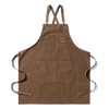 EWIZ Cotton Canvas Apron Adjustable Cross-Back straps with Three Pockets