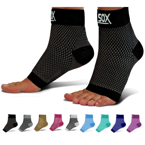 SB SOX Plantar Fasciitis Relief Socks (1 Pair) for Women & Men - Best Compression Sleeves for All Day Wear with Foot/Arch Pain Relief (Black, Medium)