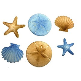 12pk Beach Comber Side Sand Water Sea Creatures Sea Shells Star Fish (Light Blue) Ready To Use Cake Cupcake Sugar Decoration Toppers