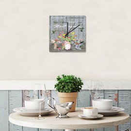 10 Inch Everyday is A New Beginning Take A Deep Breath and Start Again Wooden Clock Silent Non-Ticking Quartz Battery Operated Hummingbird Lovers Indoor Clocks Square Clock for Farmhouse Living Room