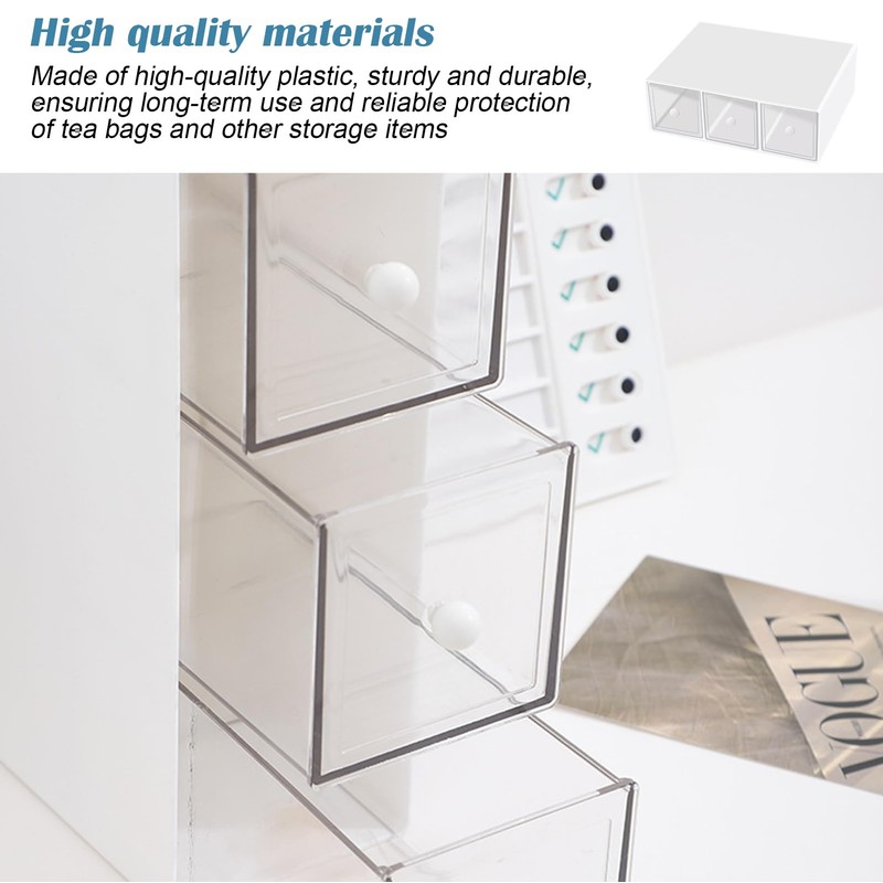 PRITOK Tea Box with 3 Drawers: Plastic Tea Bag Boxes,