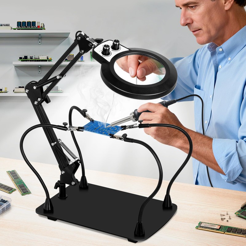 KUVRS Helping Hands Soldering Station, 10X Magnifying Glass with Light
