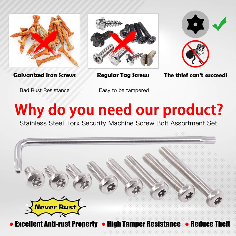 Hilitchi 110Pcs 8Sizes M5 Button Head Torx Security Screws Stainless