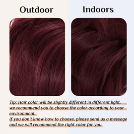 SARLA Burgundy Invisible Wire Hair Extensions with 3 Clips Synthetic Wavy Curly Hairpiece Adjustable Transparent Headband for Women 16 Inch Wine Red