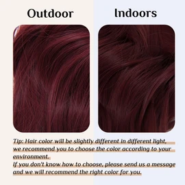 SARLA Burgundy Invisible Wire Hair Extensions with 3 Clips Synthetic Wavy Curly Hairpiece Adjustable Transparent Headband for Women 16 Inch Wine Red