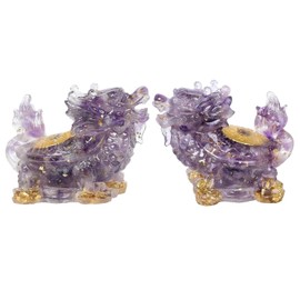 mookaitedecor Amethyst Crystal Dragon Turtle Figure Resin Dragon Turtle Animals Feng Shui Stone Statue for Home Office Decor Collectible Ornament, Pack of 2