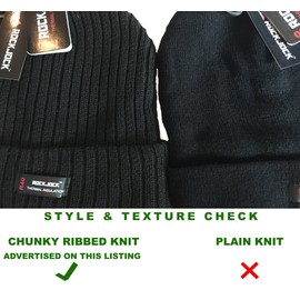 Black 'Rockjock' Thermal Thinsulate Winter Hat (Style: Chunky Rib Knit with Rockjock R40 Lining) and 'Handy' Thermal Gloves Set