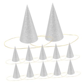 [FRCOLOR] 12pcs Silver Glitter Cone Party Hats Kids Adult Triangle Birthday Crown Hat with Adjustable Ribbon Crown Decor, Random Color